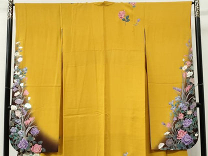 平和屋着物●豪華振袖　薔薇　草花文　暈し染め　金彩　正絹　逸品　CABG0732yc