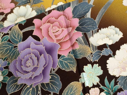 平和屋着物●豪華振袖　薔薇　草花文　暈し染め　金彩　正絹　逸品　CABG0732yc