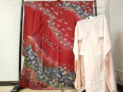 平和屋着物●豪華振袖・長襦袢セット　辻が花　暈し染め　銀通し地　正絹　逸品　CABG0744yc