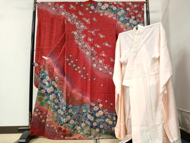 平和屋着物●豪華振袖・長襦袢セット　辻が花　暈し染め　銀通し地　正絹　逸品　CABG0744yc