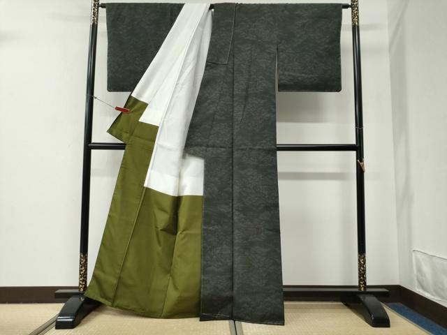 平和屋着物●結城紬　100亀甲　飛び亀甲柄　樹林風景文　正絹　逸品　未使用　CABG0751yc