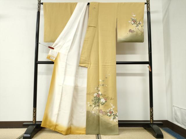 平和屋着物●訪問着　鼓牡丹花文　暈し染め　金彩　やまと誂製　正絹　逸品　CABG0757yc