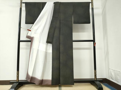 平和屋着物●金彩友禅　卓越技能者・名工・和田光正　小紋　霰文　黒地　正絹　逸品　CABG0759yc