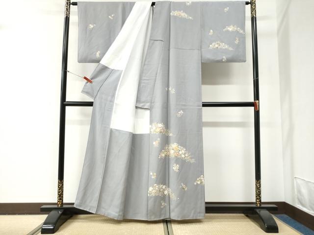 平和屋着物●訪問着　駒刺繍　草花文　金彩　正絹　逸品　CABG0762yc
