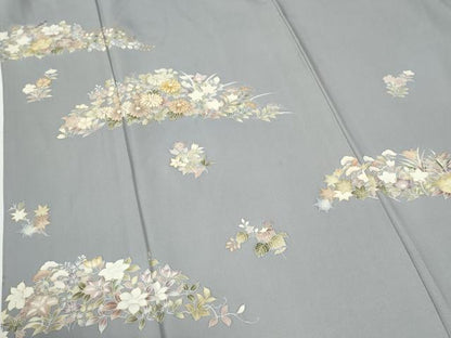 平和屋着物●訪問着　駒刺繍　草花文　金彩　正絹　逸品　CABG0762yc