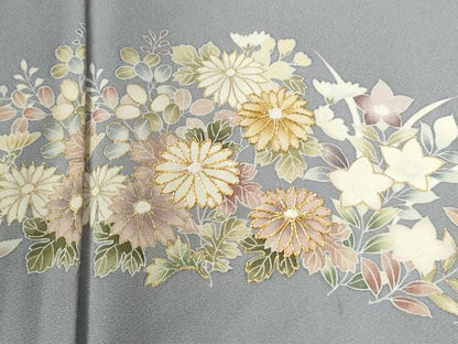 平和屋着物●訪問着　駒刺繍　草花文　金彩　正絹　逸品　CABG0762yc
