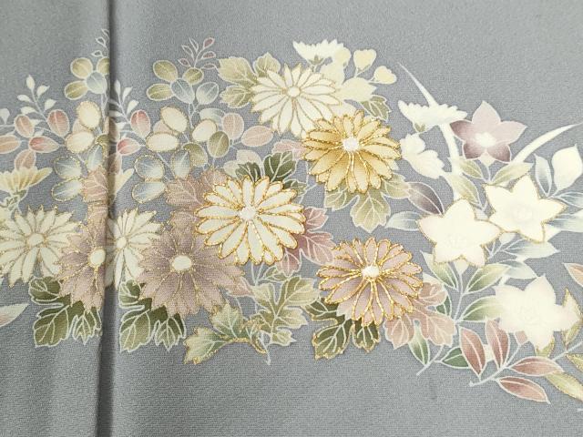 平和屋着物●訪問着　駒刺繍　草花文　金彩　正絹　逸品　CABG0762yc