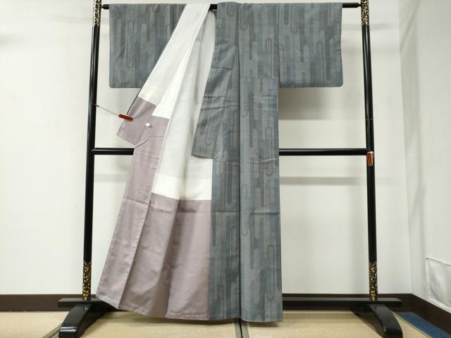平和屋着物●結城紬　100亀甲　エ霞文　正絹　逸品　CABG0763yc