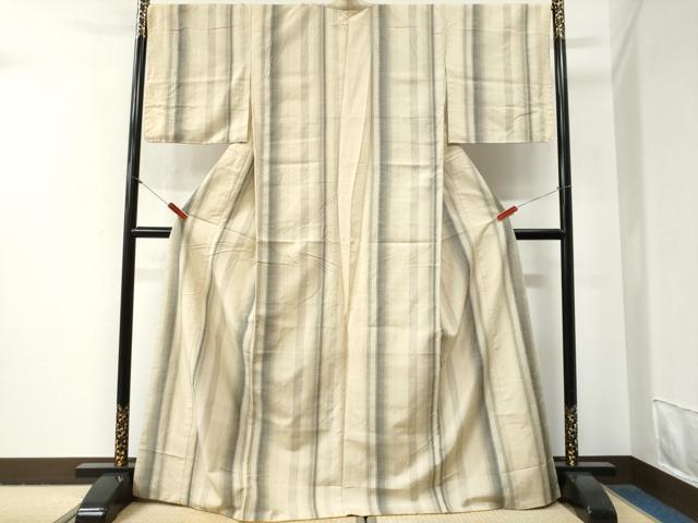 平和屋着物●上質な紬　100亀甲　縞　ロング丈　正絹　逸品　未使用　CABG0764yc