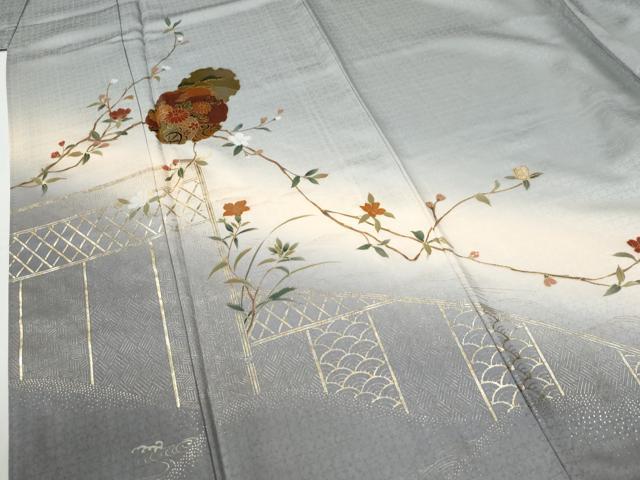 平和屋着物●訪問着　雪輪枝花文　暈し染め　金彩　正絹　逸品　未使用　CABG0765yc