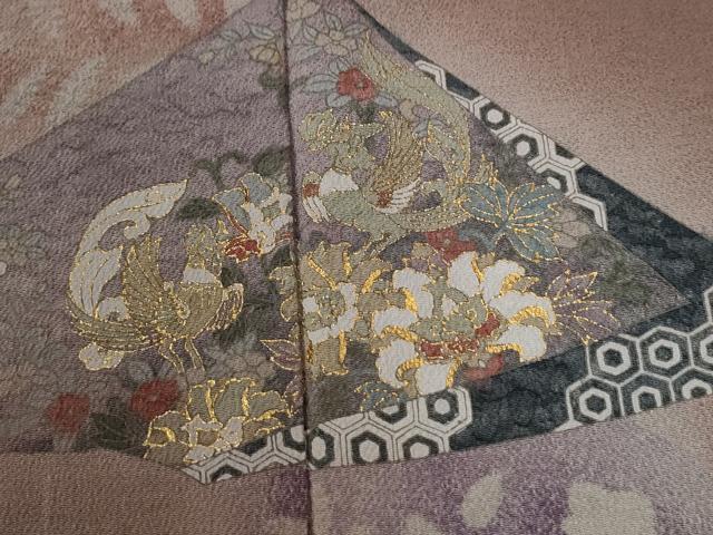 平和屋着物●訪問着　鳳凰花唐草文　暈し染め　金彩　鬼しぼ縮緬　正絹　逸品　CABG0766yc