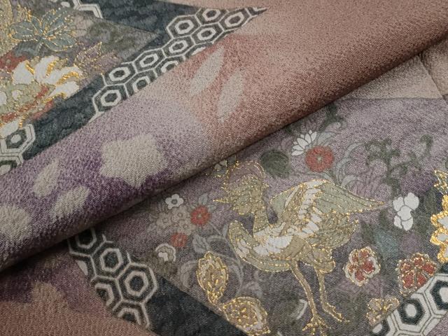 平和屋着物●訪問着　鳳凰花唐草文　暈し染め　金彩　鬼しぼ縮緬　正絹　逸品　CABG0766yc