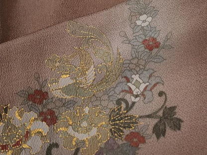平和屋着物●訪問着　鳳凰花唐草文　暈し染め　金彩　鬼しぼ縮緬　正絹　逸品　CABG0766yc