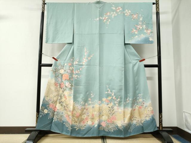 平和屋着物●訪問着　駒刺繍　牡丹草花文　暈し染め　金彩　正絹　逸品　CABG0770yc