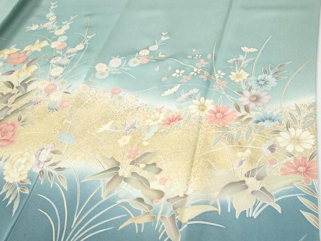 平和屋着物●訪問着　駒刺繍　牡丹草花文　暈し染め　金彩　正絹　逸品　CABG0770yc