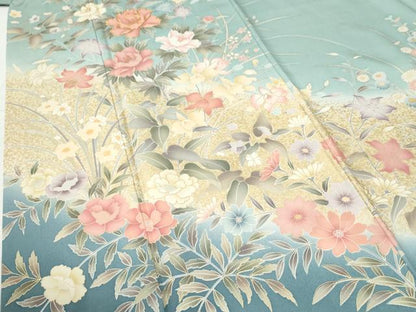 平和屋着物●訪問着　駒刺繍　牡丹草花文　暈し染め　金彩　正絹　逸品　CABG0770yc