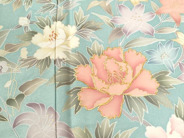 平和屋着物●訪問着　駒刺繍　牡丹草花文　暈し染め　金彩　正絹　逸品　CABG0770yc