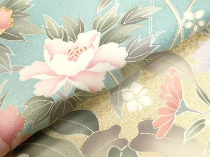 平和屋着物●訪問着　駒刺繍　牡丹草花文　暈し染め　金彩　正絹　逸品　CABG0770yc