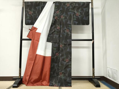 平和屋着物●本場大島紬　9マルキ　泥染め　色紙枝花文　川畑村中作　証紙付き　正絹　逸品　未使用　CABG0776yc