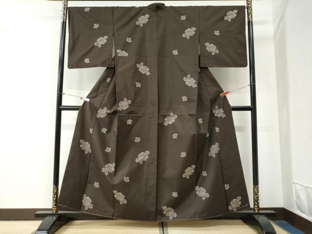 平和屋着物●本場大島紬　9マルキ　地空き　椿　正絹　逸品　未使用　CABG0781yc
