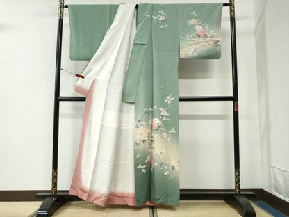 平和屋着物●訪問着　友禅　枝花文　暈し染め　正絹　逸品　CABG0785yc