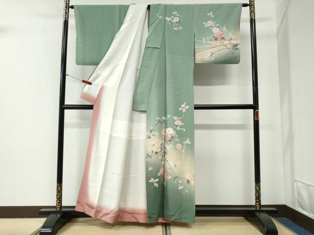 平和屋着物●訪問着　友禅　枝花文　暈し染め　正絹　逸品　CABG0785yc