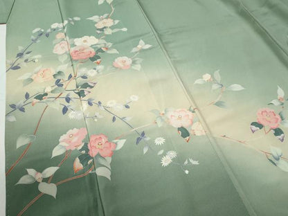 平和屋着物●訪問着　友禅　枝花文　暈し染め　正絹　逸品　CABG0785yc
