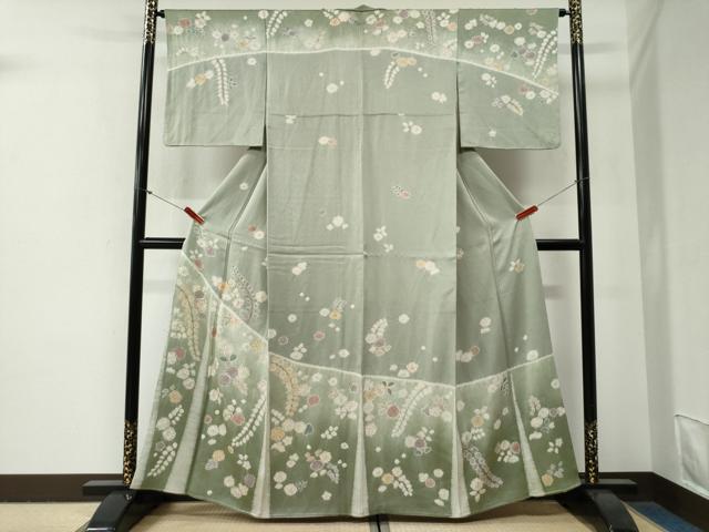 平和屋着物●中国三大刺繍　相良刺繍　訪問着　絞り　舞花文　金彩　正絹　逸品　CABG0791yc
