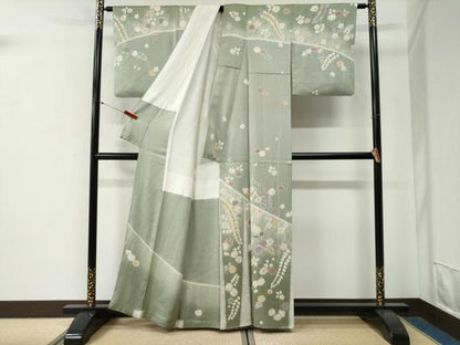 平和屋着物●中国三大刺繍　相良刺繍　訪問着　絞り　舞花文　金彩　正絹　逸品　CABG0791yc