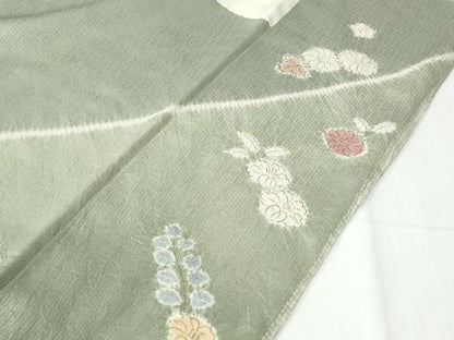 平和屋着物●中国三大刺繍　相良刺繍　訪問着　絞り　舞花文　金彩　正絹　逸品　CABG0791yc