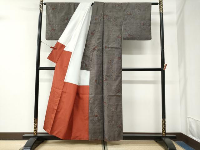 平和屋着物●本場大島紬　9マルキ　牡丹花文　正絹　逸品　CABG0792yc