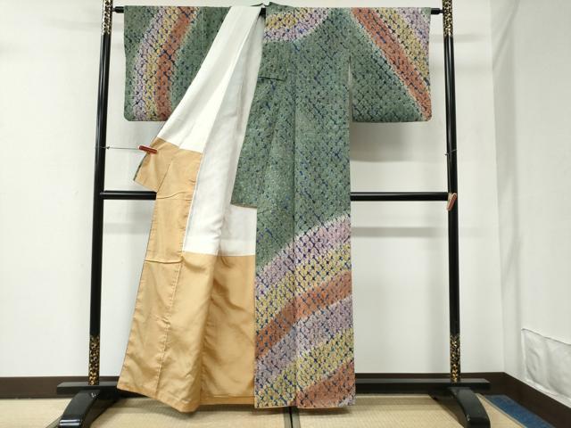 平和屋着物●訪問着　紬地　蜘蛛絞り　正絹　逸品　CABG0800yc
