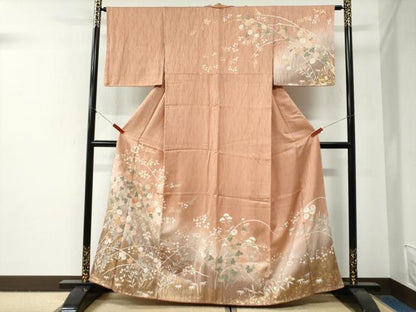 平和屋着物●訪問着　草花文　暈し染め　金彩　正絹　逸品　未使用　CABG0806yc