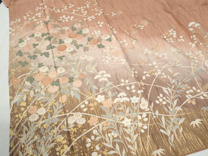 平和屋着物●訪問着　草花文　暈し染め　金彩　正絹　逸品　未使用　CABG0806yc