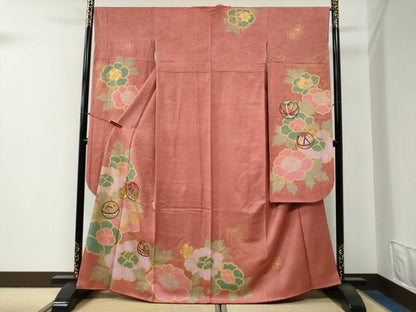 平和屋着物●豪華振袖　刺繍　毬牡丹花文　金彩　正絹　逸品　CABG0808yc