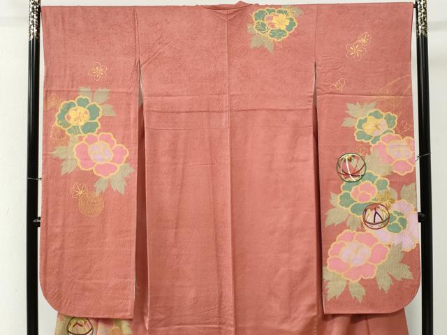 平和屋着物●豪華振袖　刺繍　毬牡丹花文　金彩　正絹　逸品　CABG0808yc