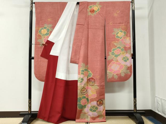 平和屋着物●豪華振袖　刺繍　毬牡丹花文　金彩　正絹　逸品　CABG0808yc