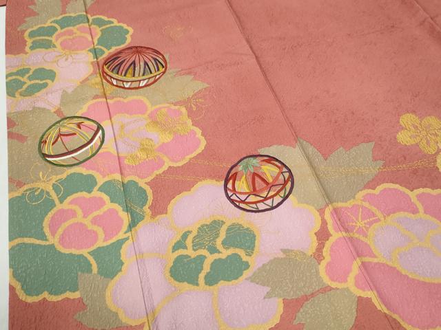 平和屋着物●豪華振袖　刺繍　毬牡丹花文　金彩　正絹　逸品　CABG0808yc