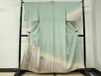 平和屋着物●金彩友禅　卓越技能者・名工・和田光正　訪問着　流水雪輪枝花文　暈し染め　金銀彩　正絹　逸品　CABG0809yc