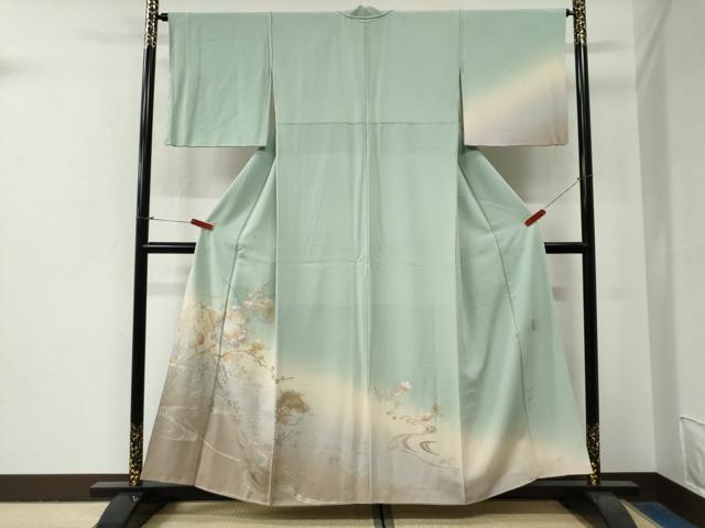 平和屋着物●金彩友禅　卓越技能者・名工・和田光正　訪問着　流水雪輪枝花文　暈し染め　金銀彩　正絹　逸品　CABG0809yc