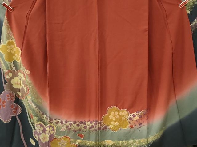 平和屋着物●豪華振袖　絞り　舞桜文　暈し染め　金彩　正絹　逸品　CABG0810yc