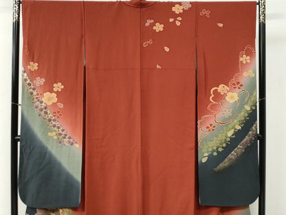平和屋着物●豪華振袖　絞り　舞桜文　暈し染め　金彩　正絹　逸品　CABG0810yc