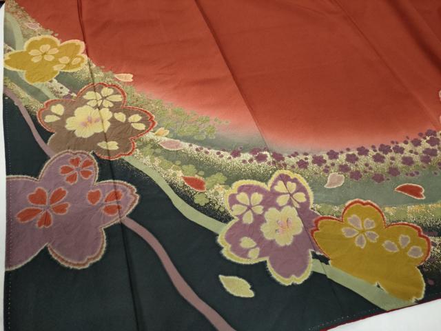 平和屋着物●豪華振袖　絞り　舞桜文　暈し染め　金彩　正絹　逸品　CABG0810yc