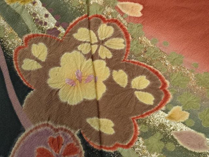 平和屋着物●豪華振袖　絞り　舞桜文　暈し染め　金彩　正絹　逸品　CABG0810yc