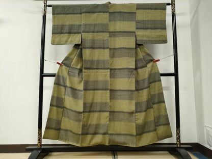 平和屋着物●上質な紬　変わり市松吉祥文　正絹　逸品　CABG0813yc