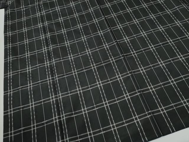平和屋着物●男性　花織　紬　格子　黒地　正絹　逸品　CABG0814yc