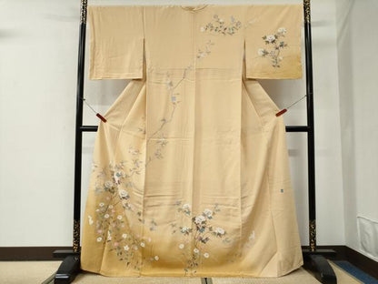 平和屋着物●訪問着　友禅　作家物　枝花文　暈し染め　ロング丈　正絹　逸品　未使用　CABG0815yc