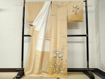 平和屋着物●訪問着　友禅　作家物　枝花文　暈し染め　ロング丈　正絹　逸品　未使用　CABG0815yc