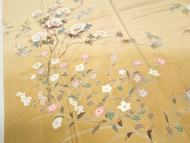 平和屋着物●訪問着　友禅　作家物　枝花文　暈し染め　ロング丈　正絹　逸品　未使用　CABG0815yc