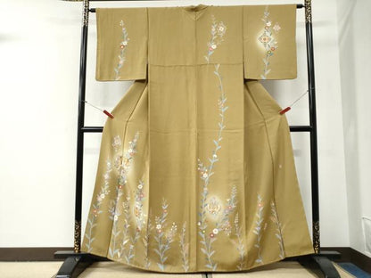 平和屋着物●訪問着　作家物　駒刺繍　鳳凰草花文　蛍暈し　金彩　正絹　逸品　CABG0818yc